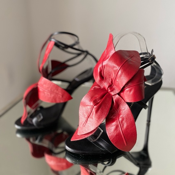 New GIUSEPPE ZANOTTI Floral-appliquéd Leather lilium Sandals Red 38 $1,895 - Picture 7 of 13